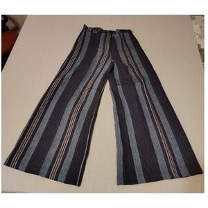 Bryn Walker Striped Wide Leg Pants Blue Grey Elastic Waist Made in USA Small LL